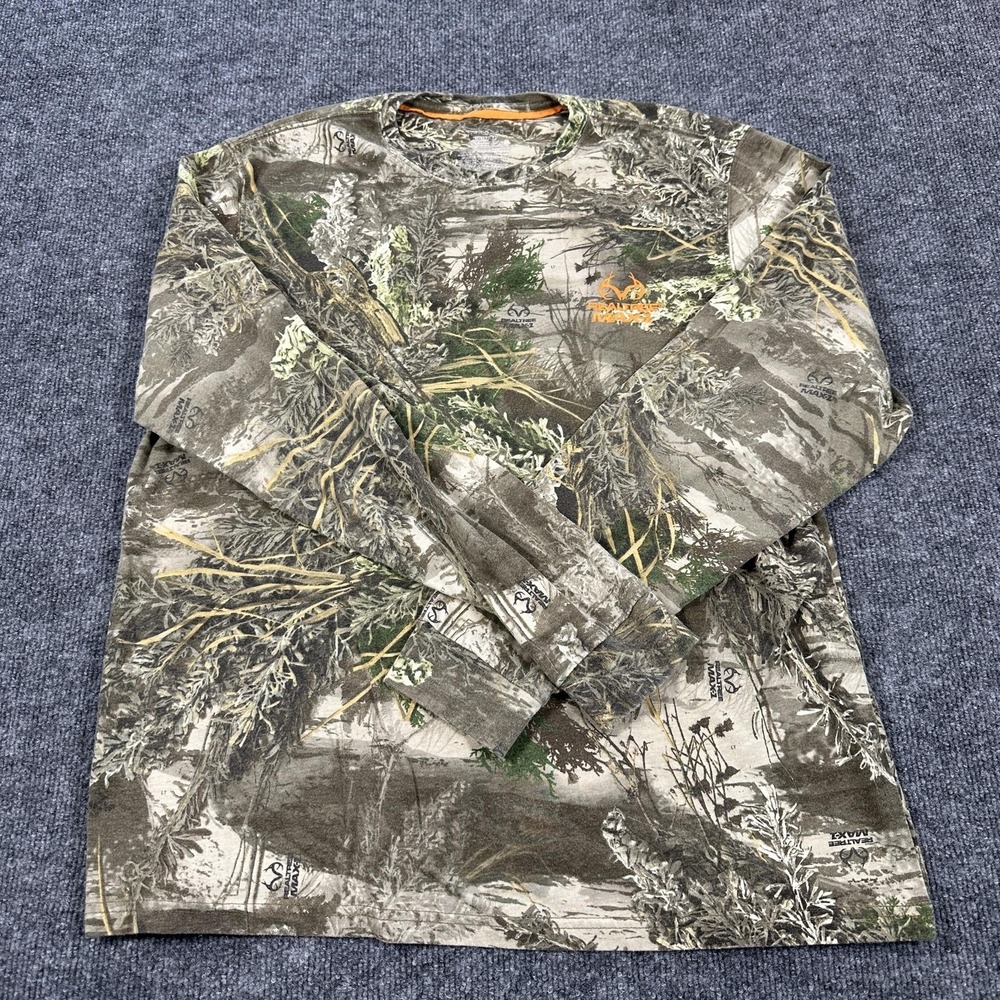 Realtree Shirt Mens Large Brown Long Sleeve Max-1 Camo Hunting Tee Tagless